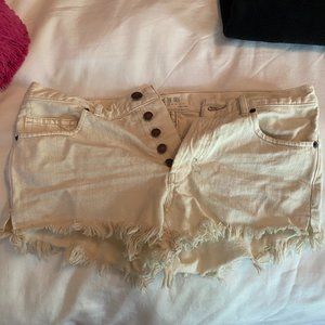 Free People White Cream Frayed Jean Shorts